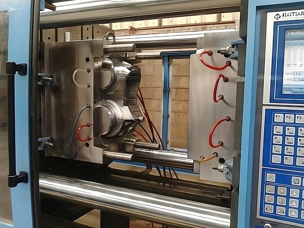 Molde de inyección de plástico montado en una máquina industrial